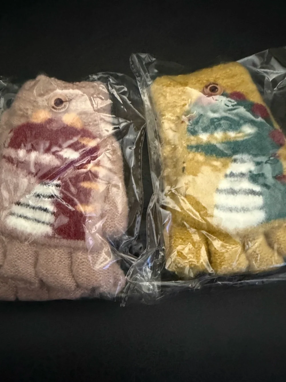 Cute Dinosaur Fingerless Gloves - Pink & Yellow